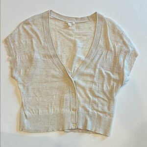 Caslon Light Beige Button-Up short sleeve sweater